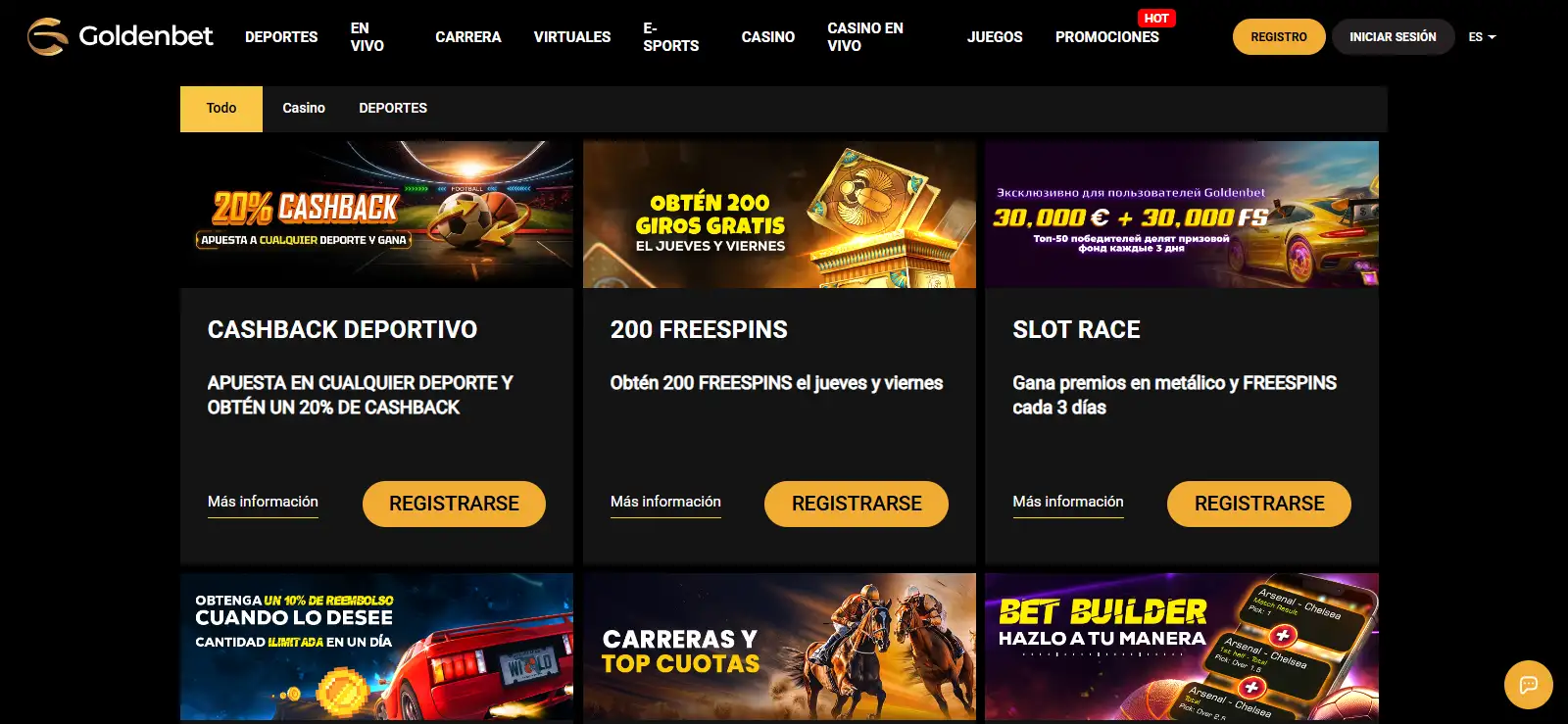 Página oficial de promociones de Goldenbet en español